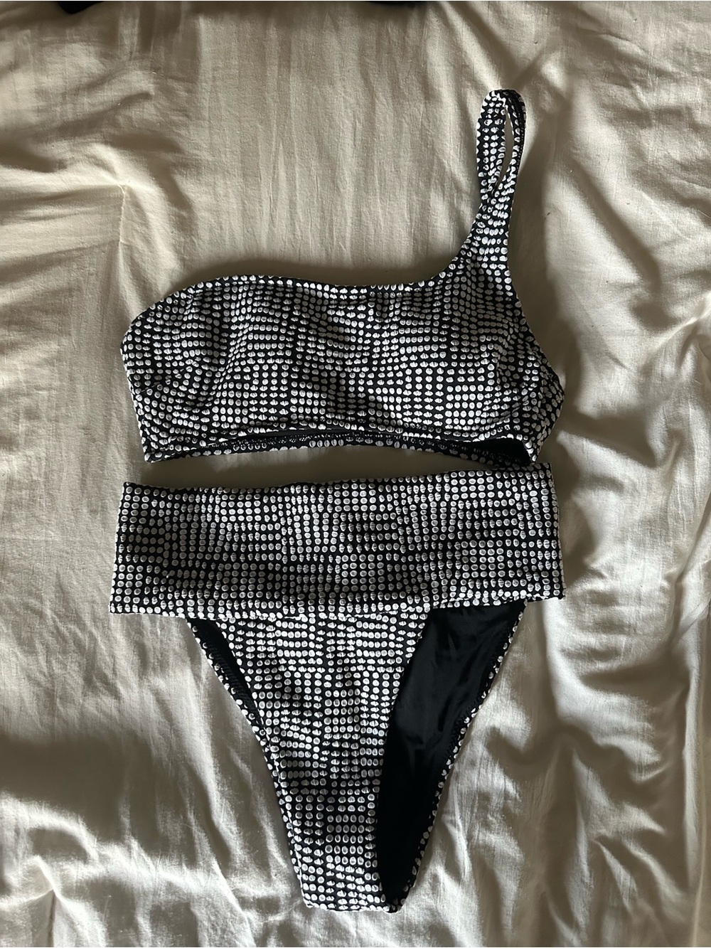 aerie Black and White One-Shoulder Bikini Set